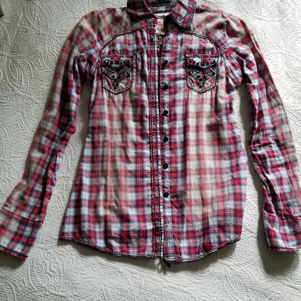 Roar Western Rhinestone Button Down Size Small - image 2